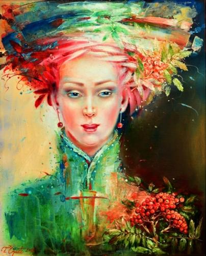 Lady with Bunch of Rowan, 50x60cm, oil, canvas, 2015