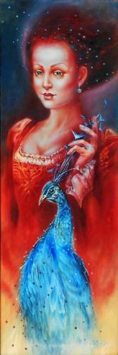 Beautiful Helena with Bluebird, 30x100cm, oil, canvas, 2013