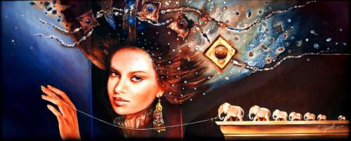 Seven Elephants of Fortune, 100x40cm, oil, canvas, 2011