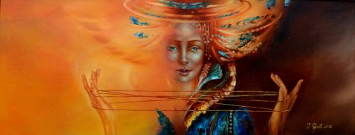 Weawing the Golden Cats Gradle Over the Dreams, 100x40cm, oil, canvas, 2012