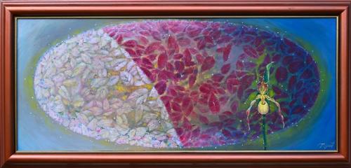 Kaunis kuldking 1400€|104x44cm (raamiga 114x54cm), õli, papp, 2022