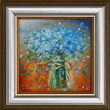 Forget Me Not Mini Bouquet 280€ (Sold)|17x17cm, oil, cardboard, 2023