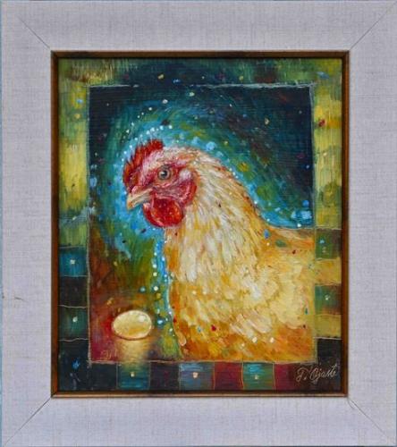 Golden Hen 780€|25x30cm, oil, cardboard, 2022