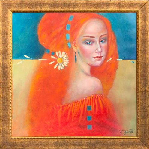 Naine karikakraõiega 3500€|50x50cm, õli, lõuend, 2020 