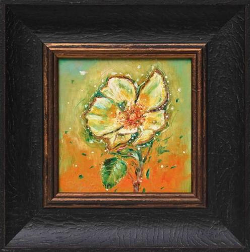 Rosehip Flower  570€|17x17cm (31x31cm with frame), oil, cardboard, 2021