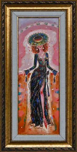 Woman Wearing Red Shoes 880€|13x36cm (with frame 23x46cm ) oil, cardboard, 2023