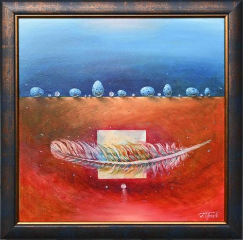 Munad ja sulg 870€|50x50cm, õli, lõuend, 2021