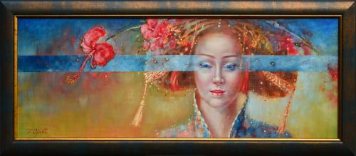 Naine hibiskuseõiega 3400€|30x80cm, õli, lõuend, 2019