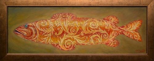 Fish, Worth its Weight in Gold  1200€ (Sold)|87x30cm, oil, cardboard, 2022