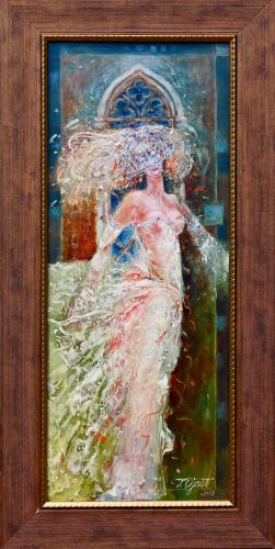 Lady in White 880€|19x48cm, oil, cardboard, 2018
