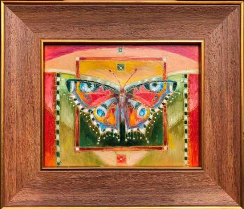 Multicolored Butterfly 480€|20x16cm (with frame 30x26cm), oil, cardboard, 2020