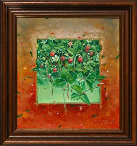 Wild Strawberries Glade 880€|28x30cm (with frame 36x38cm), oil, cardboard, 2023