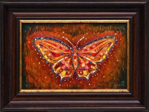 Kevadine kirju liblikas 480€|23x15cm (raamiga 32x24cm), õli, papp, 2023