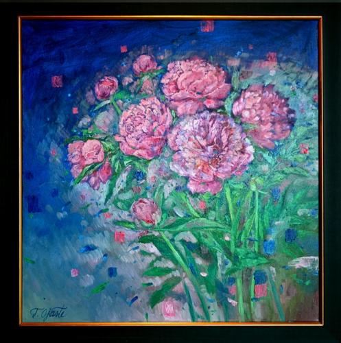 Peonies 1300€|60x60cm (with frame 70x70cm) oil, canvas, 2024