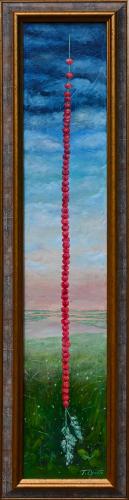 Maastik ja metsmaasikad 1200€ (Müüdud)|19x97cm, õli, puit, 2021