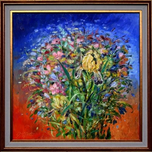Wildflowers and Iris 980€|50c50cm (with frame 58x58cm) oil, cardboard, 2024