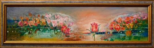 Roosiaias 1400€|100x25cm, õli, papp, 2021