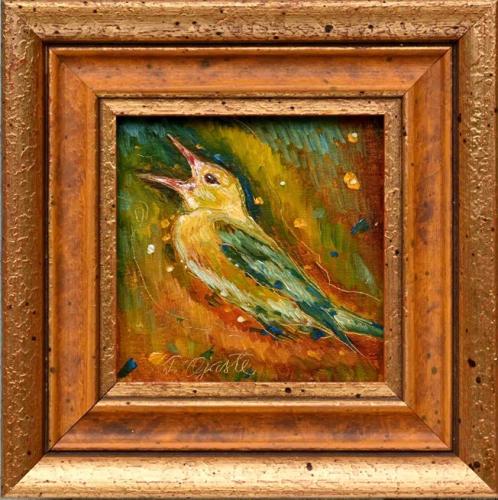Little Songbird  220€|11,5x11,5cm (22x22cm with frame), oil, cardboard, 2021