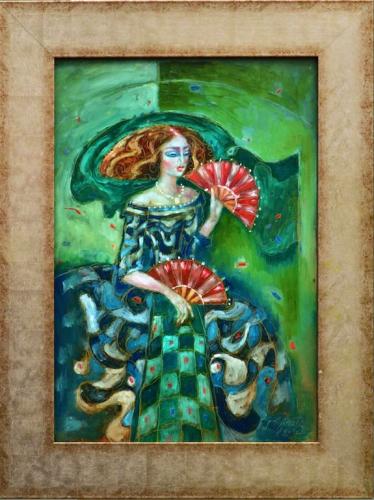 Dance with Fans 420€|18x26cm cm, oil, cardboard, 2017