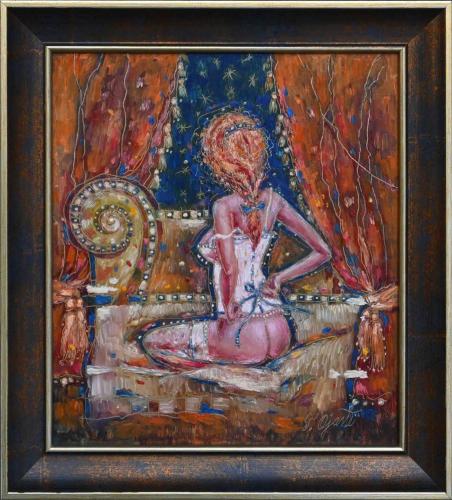 Untying Her Corset 950€|24x27cm, oil, cardboard, 2023