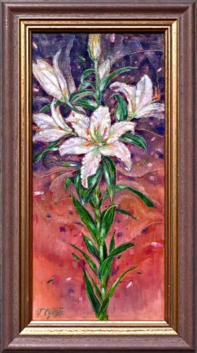 White Lilies 980€|26x56cm (with frame 37x66cm) oil, cardboard, 2024